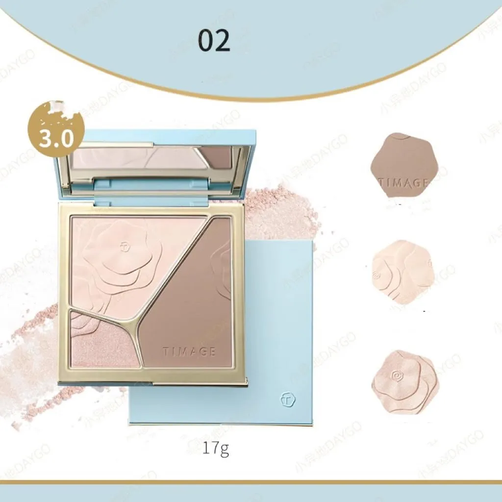 1 PC Caitang Light and Shadow Blending Palette, Multi Functional Matte and Pearly Shimmer Facial Highlighter Contour Pressed Powder Palette (02#, 17g)