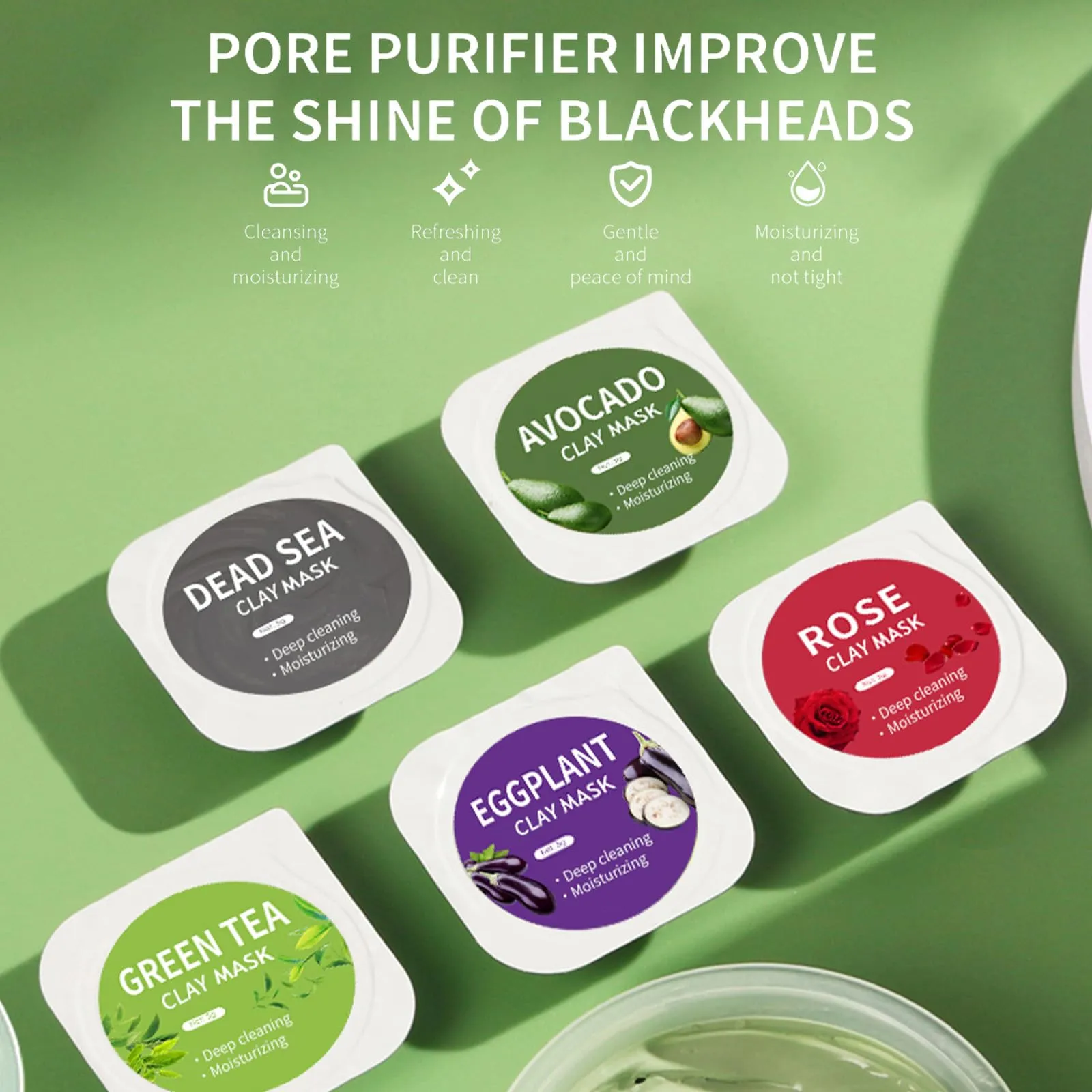 10 Pods Clay Facial Mask Set - Rose, Green Tea, Eggplant, Avocado, Dead Sea Mud, Mud Mask Deep Pore Cleansing Acne Blackhead Removal Men & Women Face Mask Skin Care,Two To Three Times A Week.