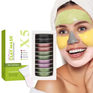 10 Pods Clay Facial Mask Set - Rose, Green Tea, Eggplant, Avocado, Dead Sea Mud, Mud Mask Deep Pore Cleansing Acne Blackhead Removal Men & Women Face Mask Skin Care,Two To Three Times A Week.