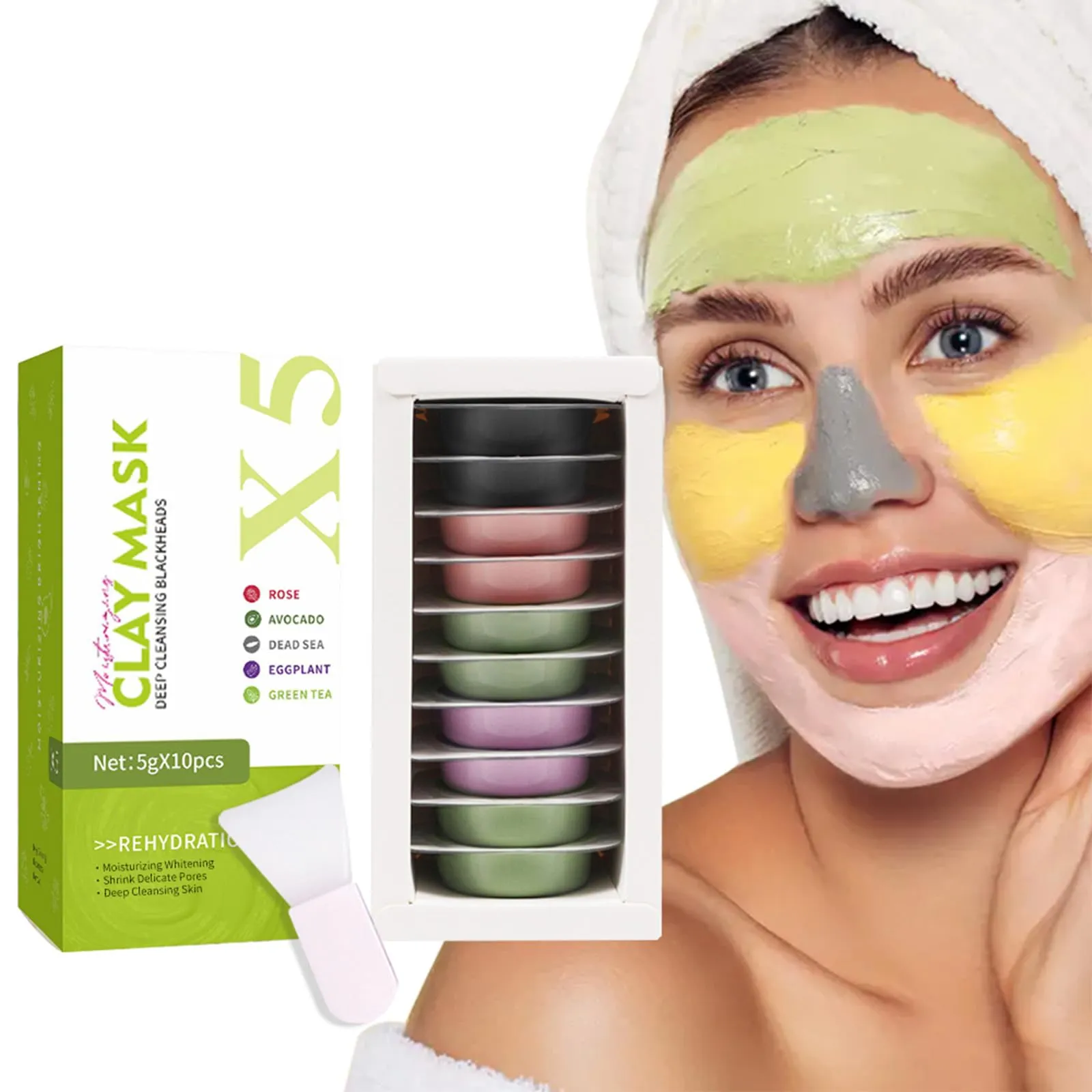 10 Pods Clay Facial Mask Set - Rose, Green Tea, Eggplant, Avocado, Dead Sea Mud, Mud Mask Deep Pore Cleansing Acne Blackhead Removal Men & Women Face Mask Skin Care,Two To Three Times A Week.