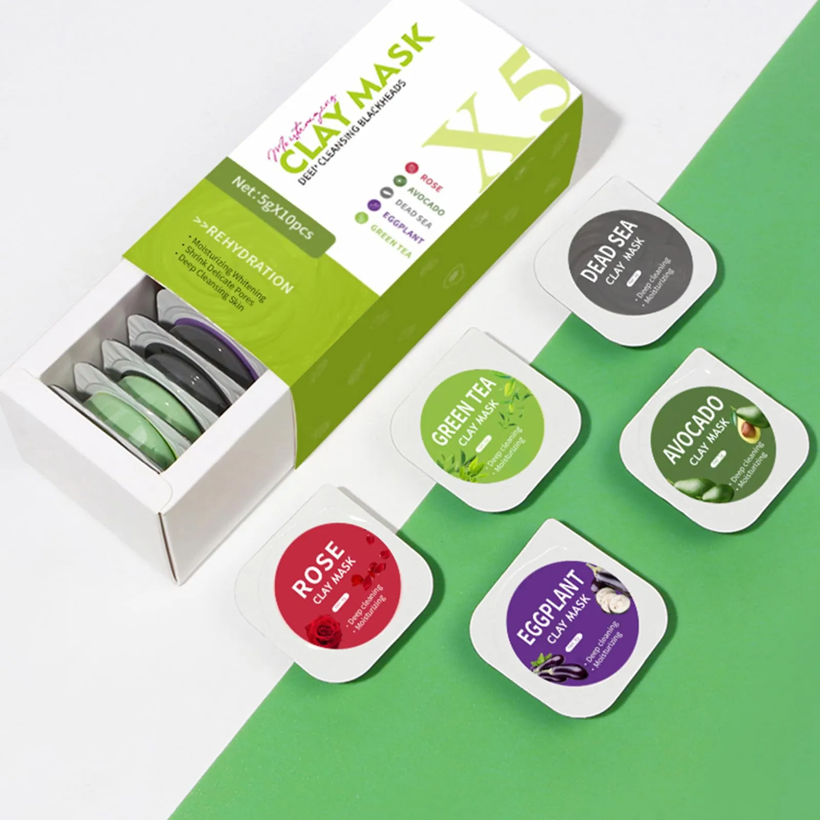 10 Pods Clay Facial Mask Set - Rose, Green Tea, Eggplant, Avocado, Dead Sea Mud, Mud Mask Deep Pore Cleansing Acne Blackhead Removal Men & Women Face Mask Skin Care,Two To Three Times A Week.