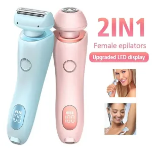 2 In 1 Hair Removal Epilator USB Rechargeable Trimmer | Women Body Razor - Face, Leg, Armpit, Bikini, Hand, Pubic Shaver, Hair Remover