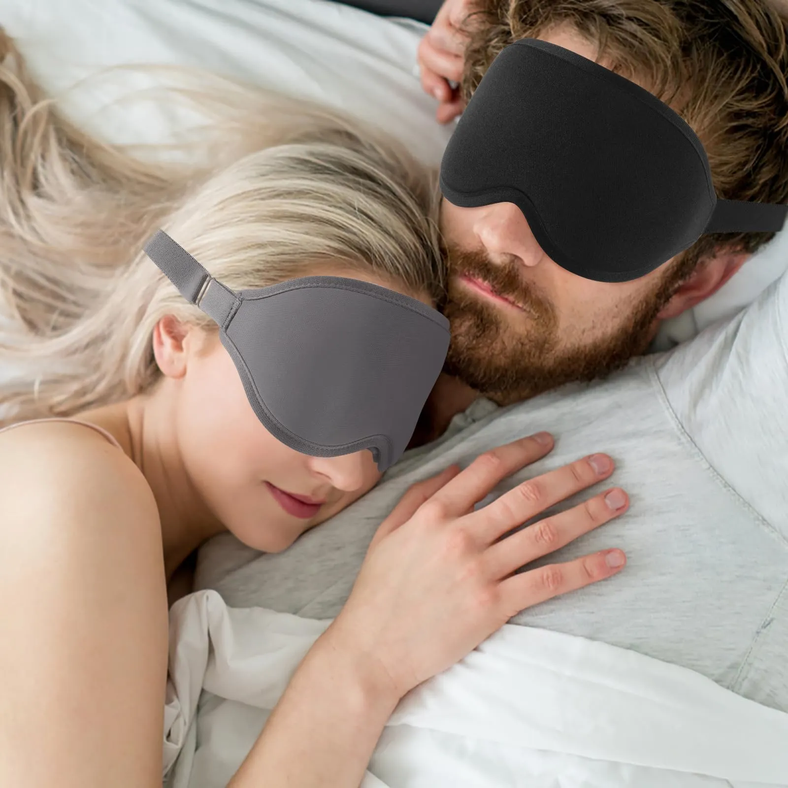 2 Pack Sleep Mask with Adjustable Strap, 3D Nose Pads Eye Mask for Sleeping, Soft and Breathable Blackout Eye Mask for Women & Men(Black/Grey)