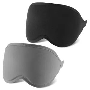 2 Pack Sleep Mask with Adjustable Strap, 3D Nose Pads Eye Mask for Sleeping, Soft and Breathable Blackout Eye Mask for Women & Men(Black/Grey)