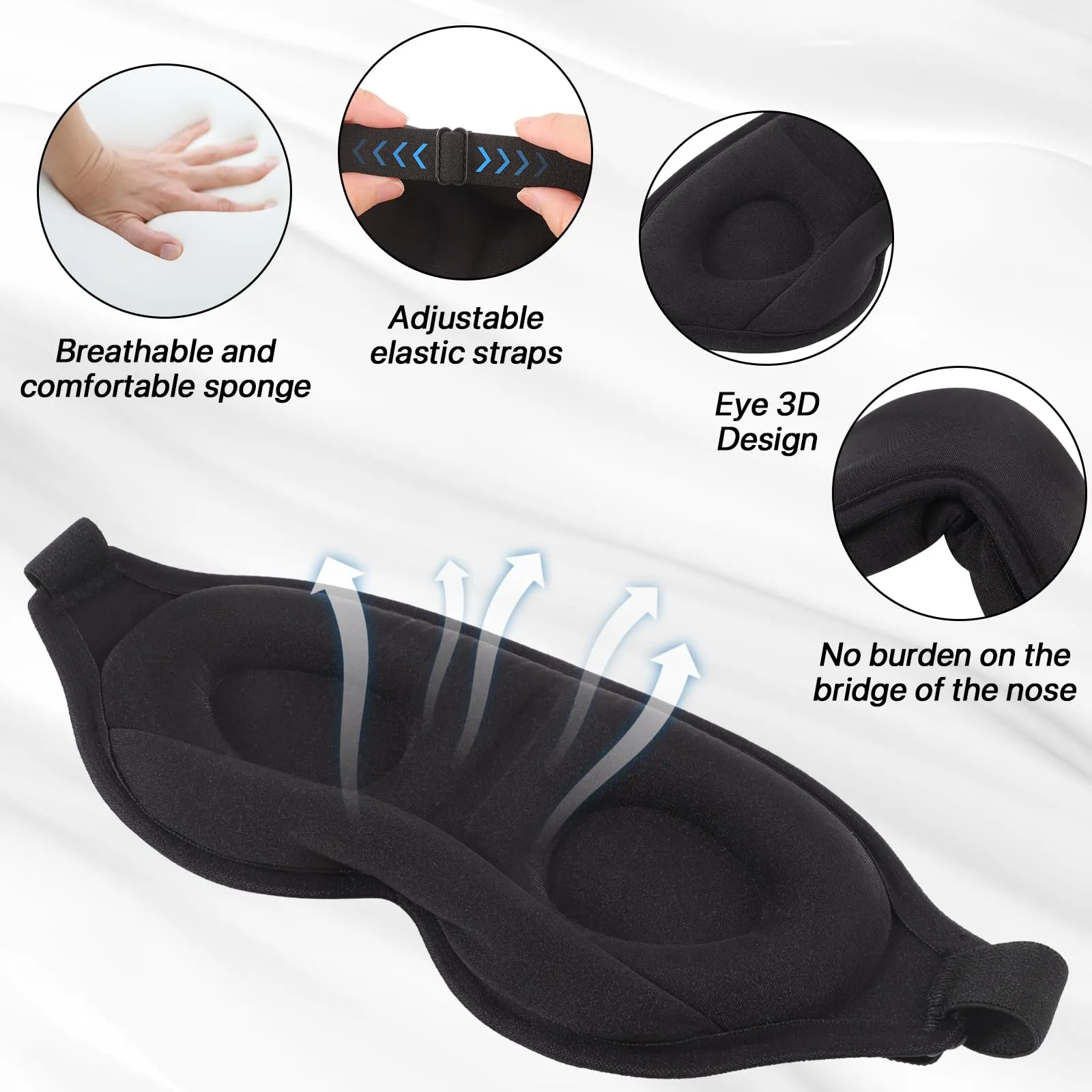 2 Pack Sleep Mask with Adjustable Strap, 3D Nose Pads Eye Mask for Sleeping, Soft and Breathable Blackout Eye Mask for Women & Men(Black/Grey)