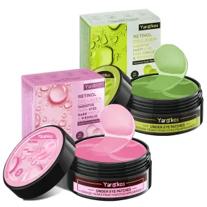 2 Packs 60 Pcs Under Eye Patches, Pink Green, 30 Pairs Women Undereye Mask for Puffy Eyes Dark Circles Treatment, Men Collagen Gel Pads Hydrating for Eye Bags Puffiness Wrinkle, Beauty Skin Care