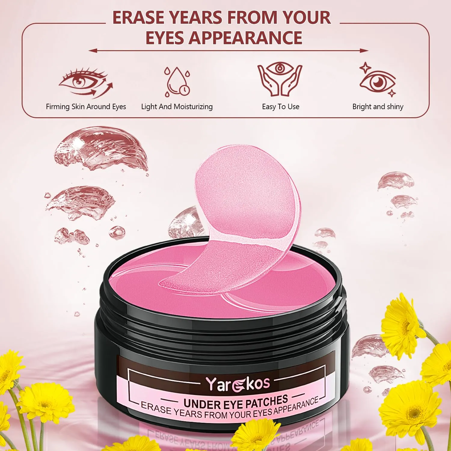 2 Packs 60 Pcs Under Eye Patches, Pink Green, 30 Pairs Women Undereye Mask for Puffy Eyes Dark Circles Treatment, Men Collagen Gel Pads Hydrating for Eye Bags Puffiness Wrinkle, Beauty Skin Care