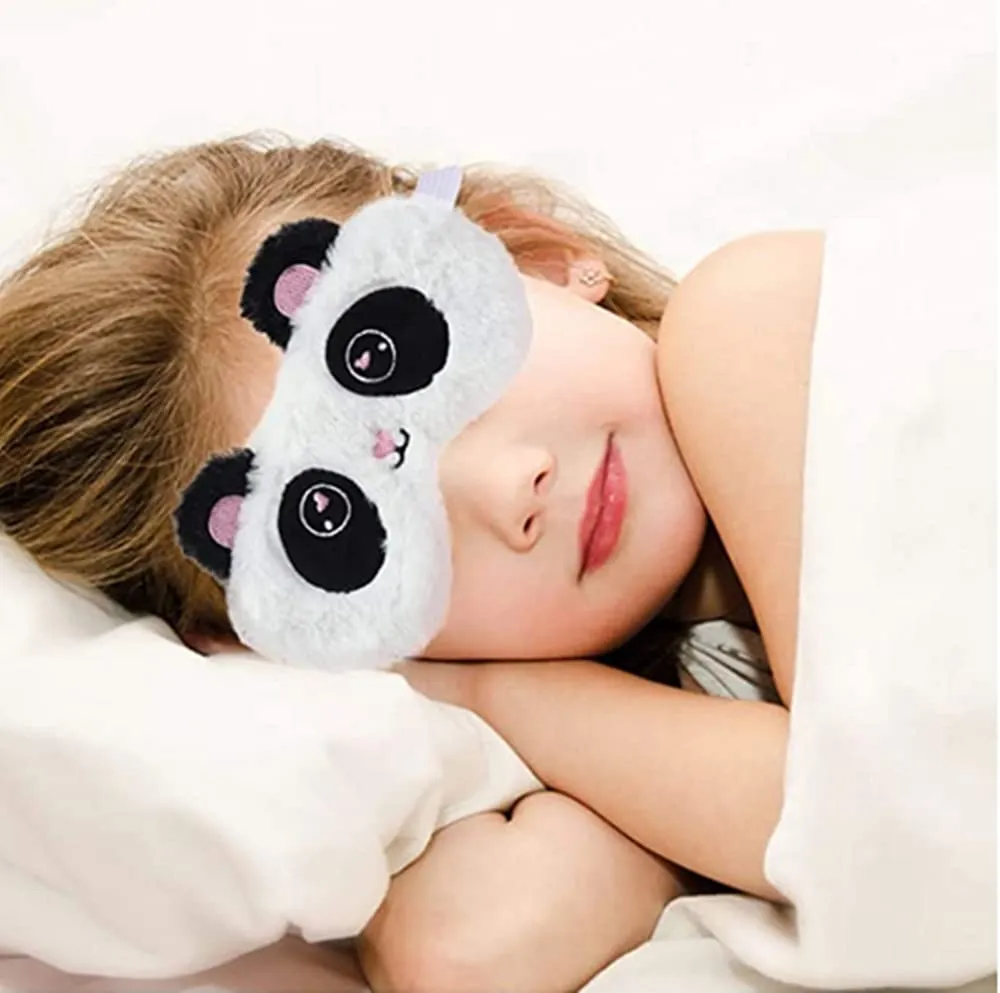 2 Pcs Cute Sleep Mask, Soft Fluffy Plush Blindfold Funny Novelty Animal Sleep Mask Eyeshade for Kids Girls and Adult Night Nap Travel Meditation (Purple Fox &Panda)