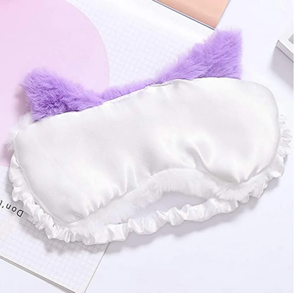 2 Pcs Cute Sleep Mask, Soft Fluffy Plush Blindfold Funny Novelty Animal Sleep Mask Eyeshade for Kids Girls and Adult Night Nap Travel Meditation (Purple Fox &Panda)