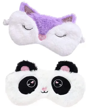 2 Pcs Cute Sleep Mask, Soft Fluffy Plush Blindfold Funny Novelty Animal Sleep Mask Eyeshade for Kids Girls and Adult Night Nap Travel Meditation (Purple Fox &Panda)