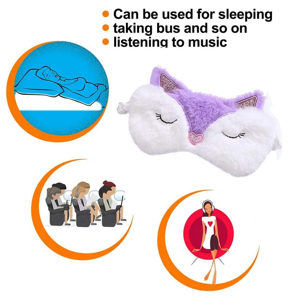 2 Pcs Cute Sleep Mask, Soft Fluffy Plush Blindfold Funny Novelty Animal Sleep Mask Eyeshade for Kids Girls and Adult Night Nap Travel Meditation (Purple Fox &Panda)