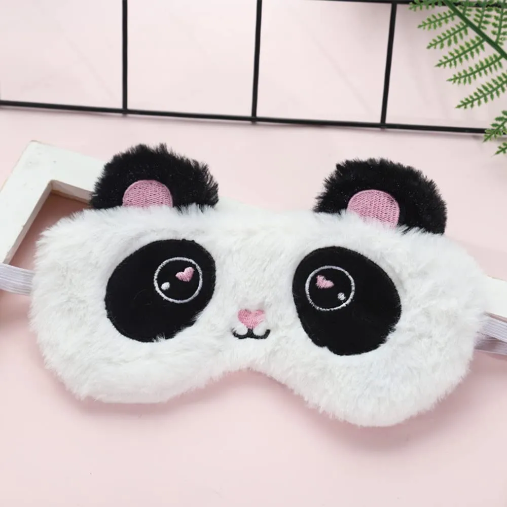 2 Pcs Cute Sleep Mask, Soft Fluffy Plush Blindfold Funny Novelty Animal Sleep Mask Eyeshade for Kids Girls and Adult Night Nap Travel Meditation (Purple Fox &Panda)