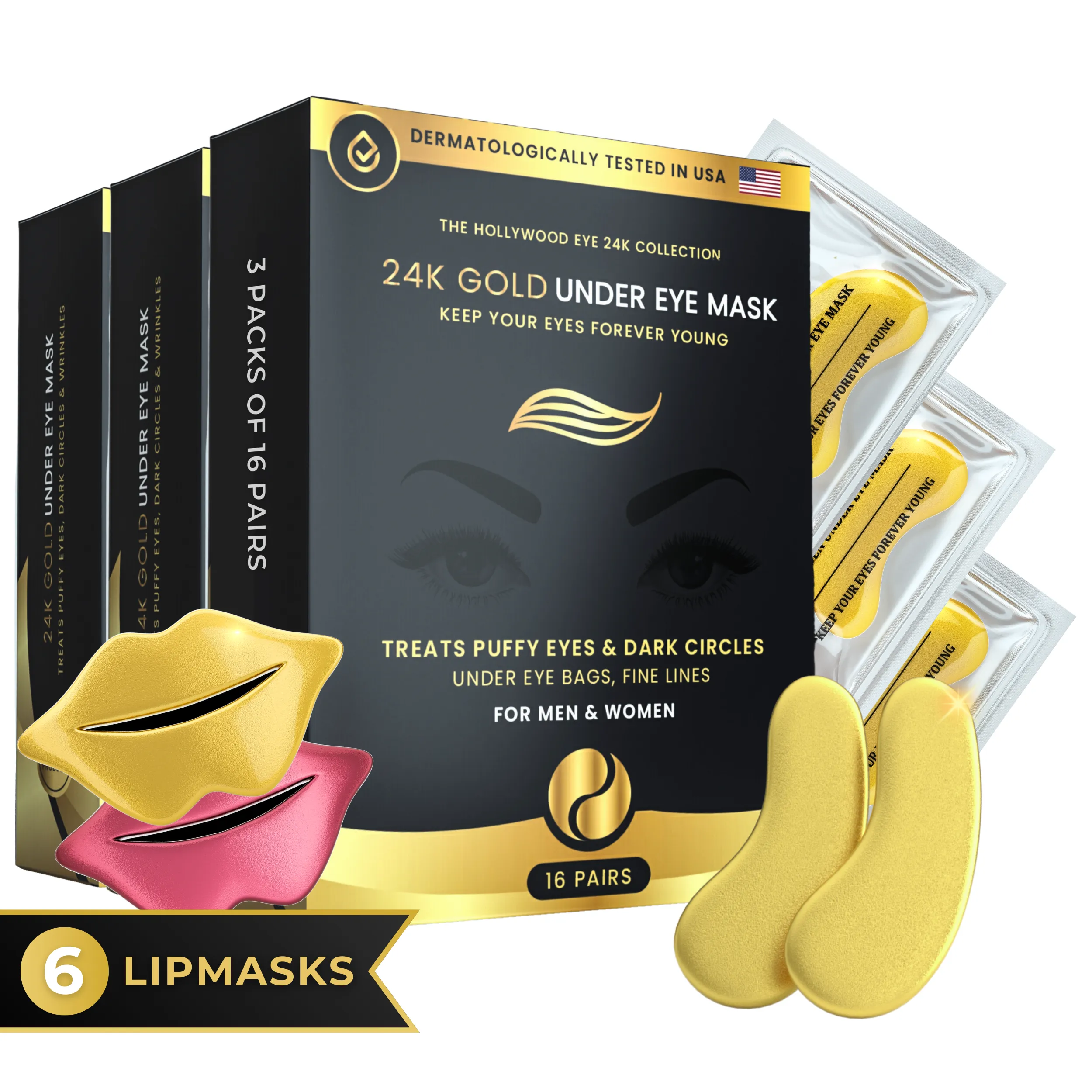 24K Gold Under Eye Mask with Lip Mask