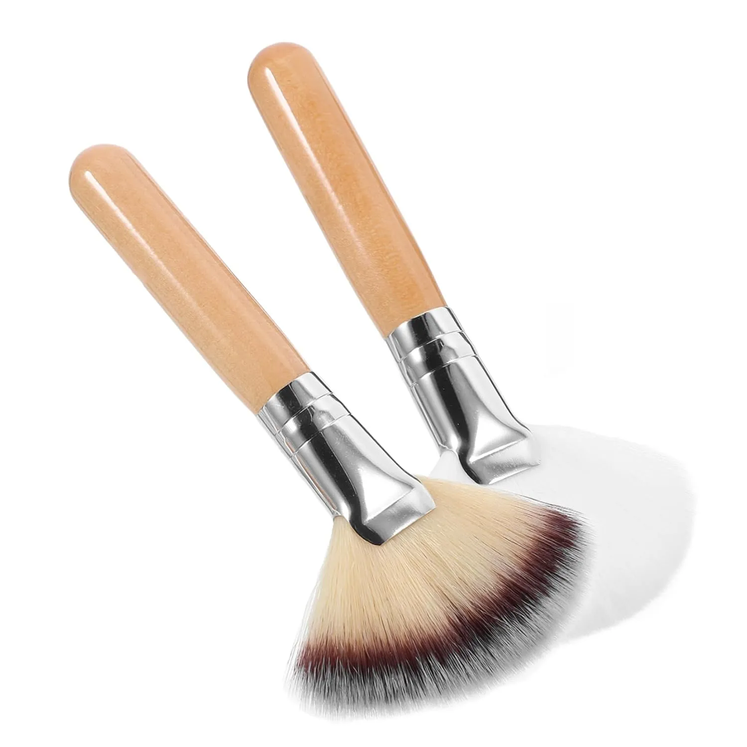 2pcs Fluffy Fan Makeup Brushes for Loose Powder Blush Application Soft Bristles Sturdy Handles Essential Makeup Tools for Women and Girls