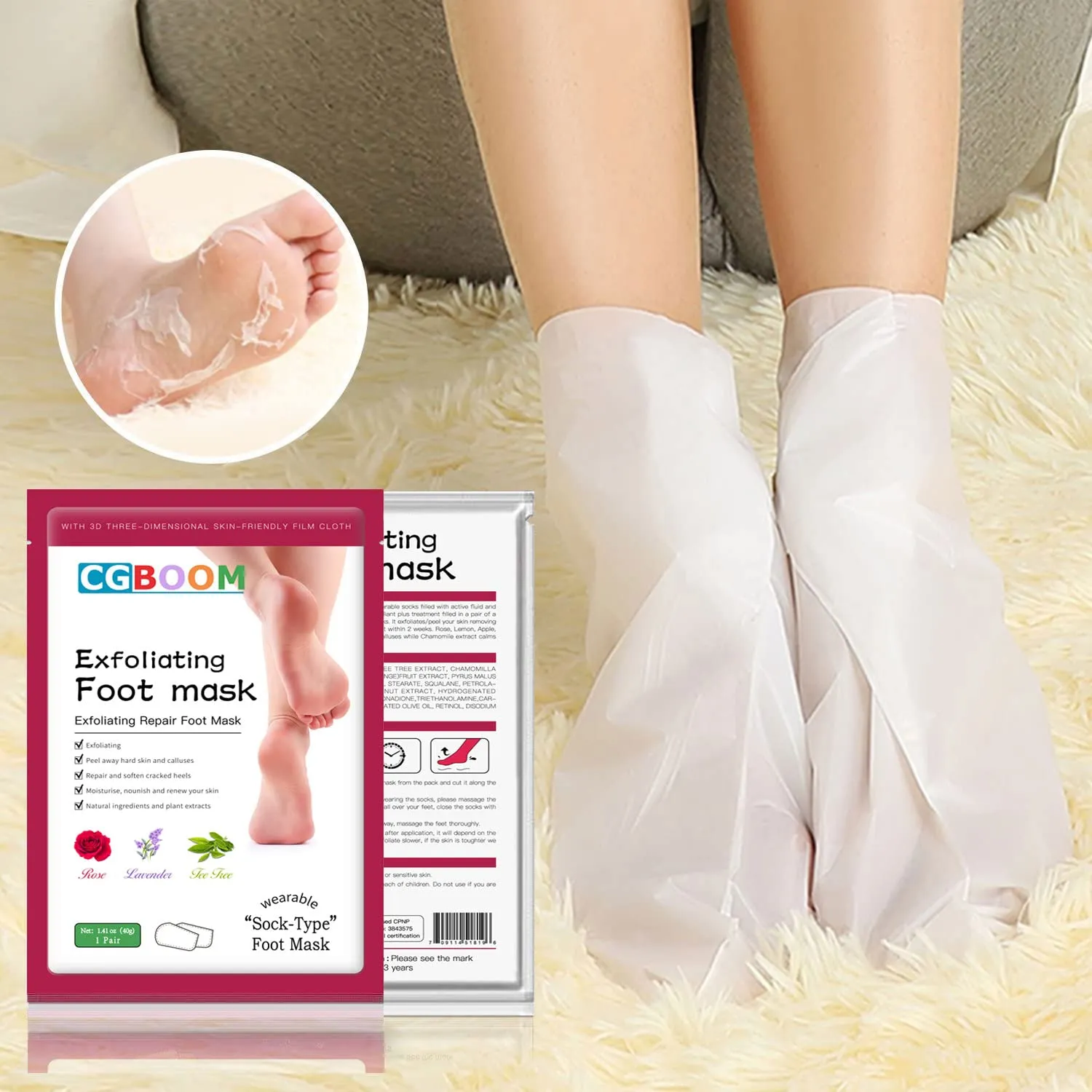 3 Pack Foot Peel Mask,Exfoliating Foot Socks Calluses Remover Dead Skin, Aloe Moisturizing Feet Peeling Mask for Dry Skin,Cracked Heels,Foot SPA Socks for Women and Men (Rose) Rose