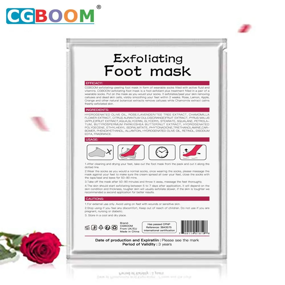 3 Pack Foot Peel Mask,Exfoliating Foot Socks Calluses Remover Dead Skin, Aloe Moisturizing Feet Peeling Mask for Dry Skin,Cracked Heels,Foot SPA Socks for Women and Men (Rose) Rose
