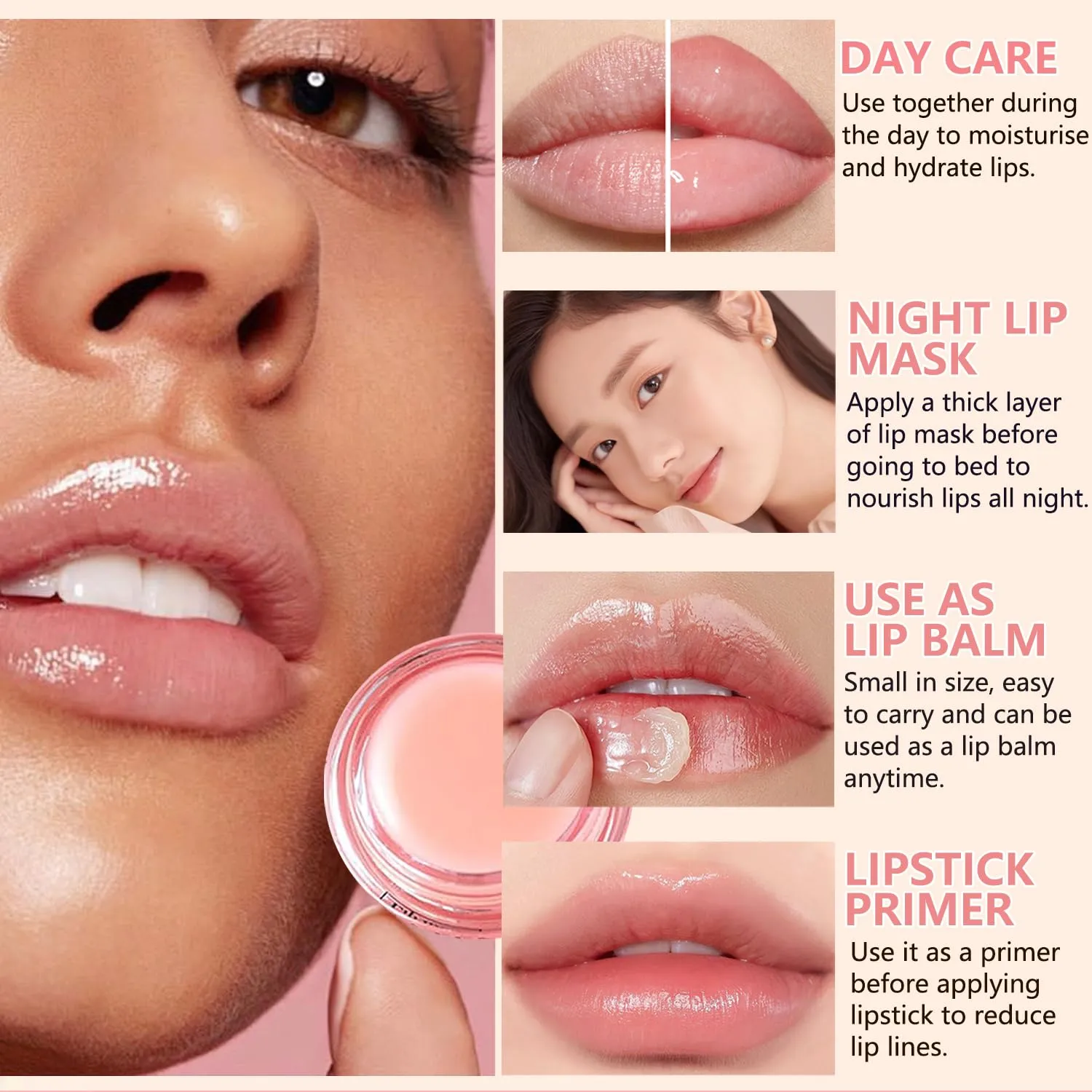 3 PCS Bee Lip Balm Honey Pot, Strawberry Watermelon Apple Lime Lip Mask Overnight Honey Moisturizing Lip Balm Hydrating Prevention Dry and Crack Nourishing Lip Wrinkle Care Product (Set A)