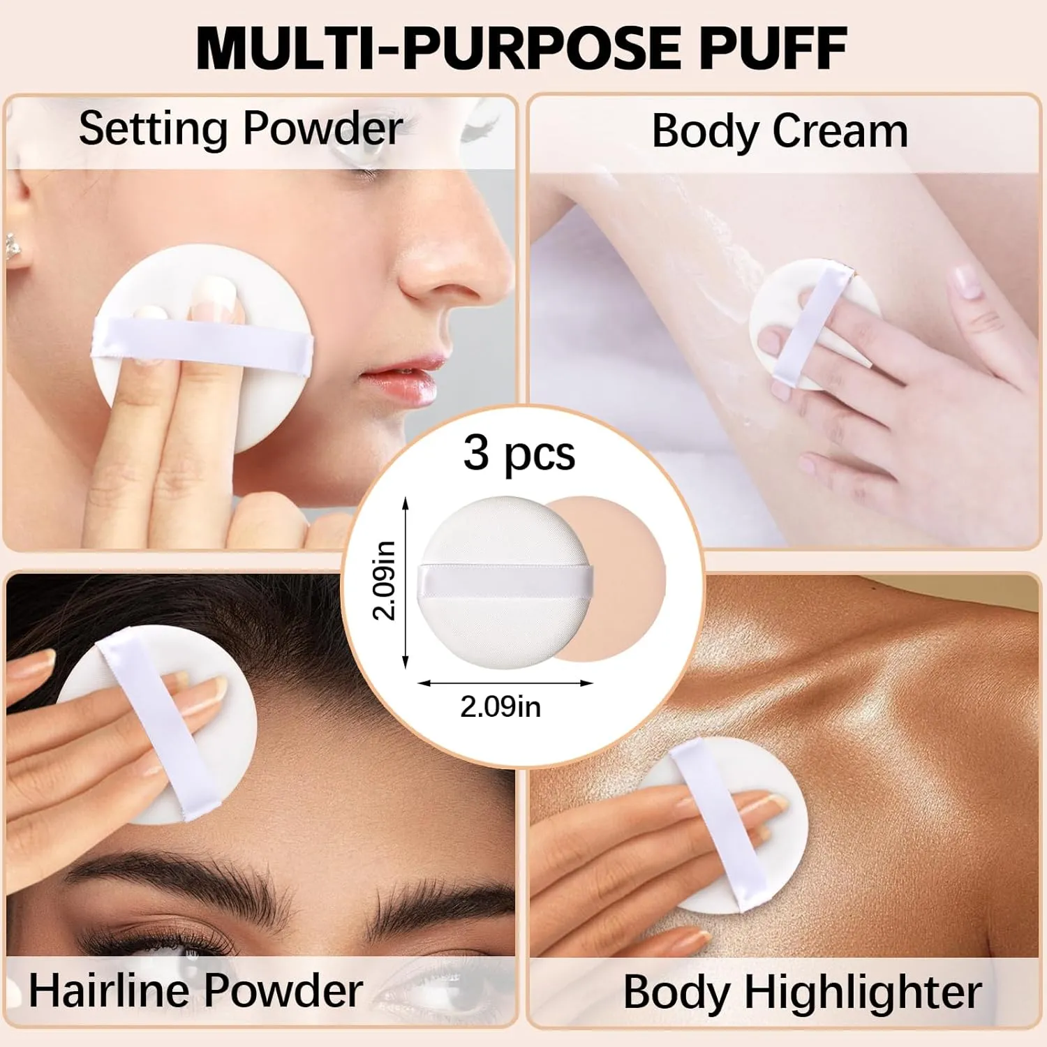 3 Pcs Powder Puffs, Powder Puff Case Travel, Washable Powder Puff Both Dry and Wet Setting Powder Sponge for Face Powder Setting/Concealer/Loose and Body Powder/Foundation