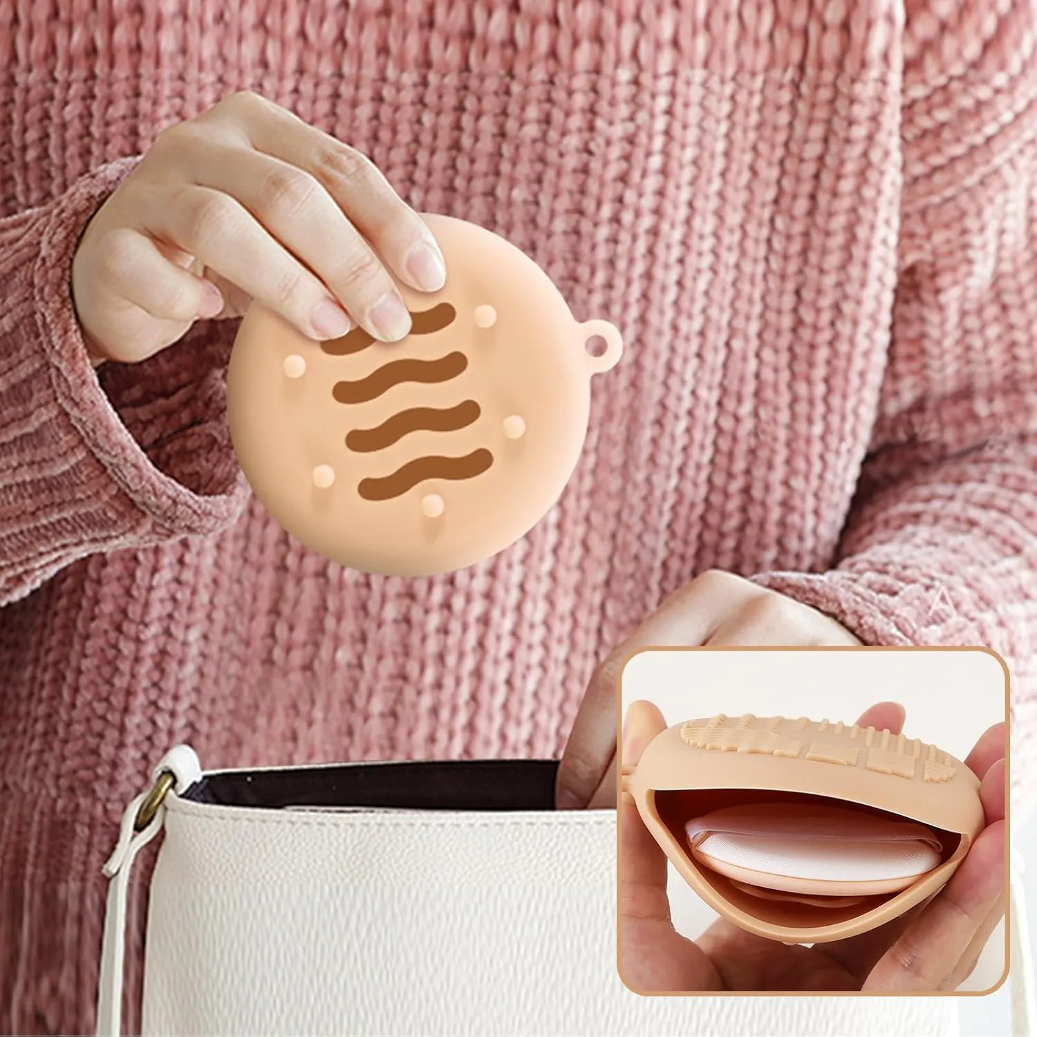 3 Pcs Powder Puffs, Powder Puff Case Travel, Washable Powder Puff Both Dry and Wet Setting Powder Sponge for Face Powder Setting/Concealer/Loose and Body Powder/Foundation