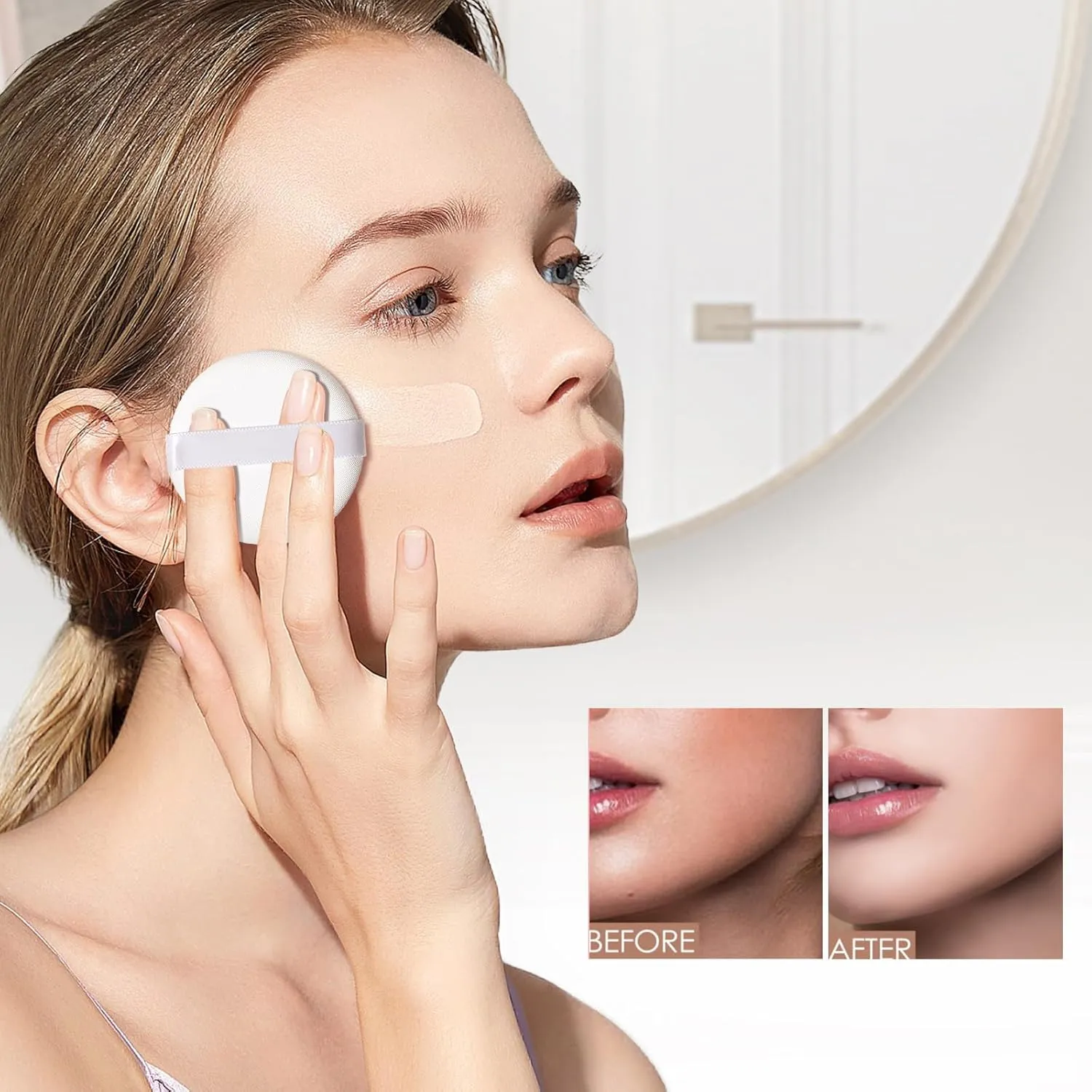 3 Pcs Powder Puffs, Powder Puff Case Travel, Washable Powder Puff Both Dry and Wet Setting Powder Sponge for Face Powder Setting/Concealer/Loose and Body Powder/Foundation