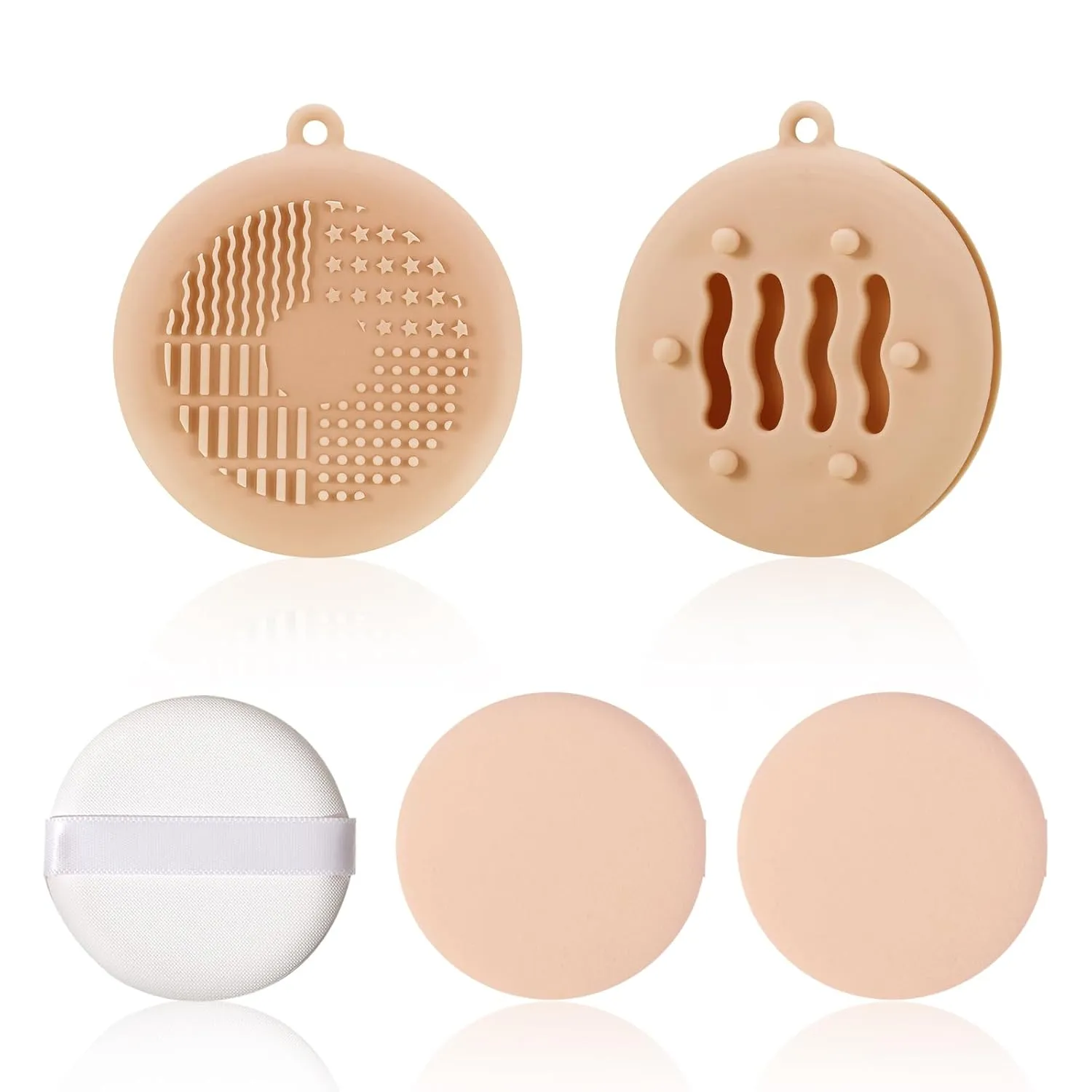 3 Pcs Powder Puffs, Powder Puff Case Travel, Washable Powder Puff Both Dry and Wet Setting Powder Sponge for Face Powder Setting/Concealer/Loose and Body Powder/Foundation