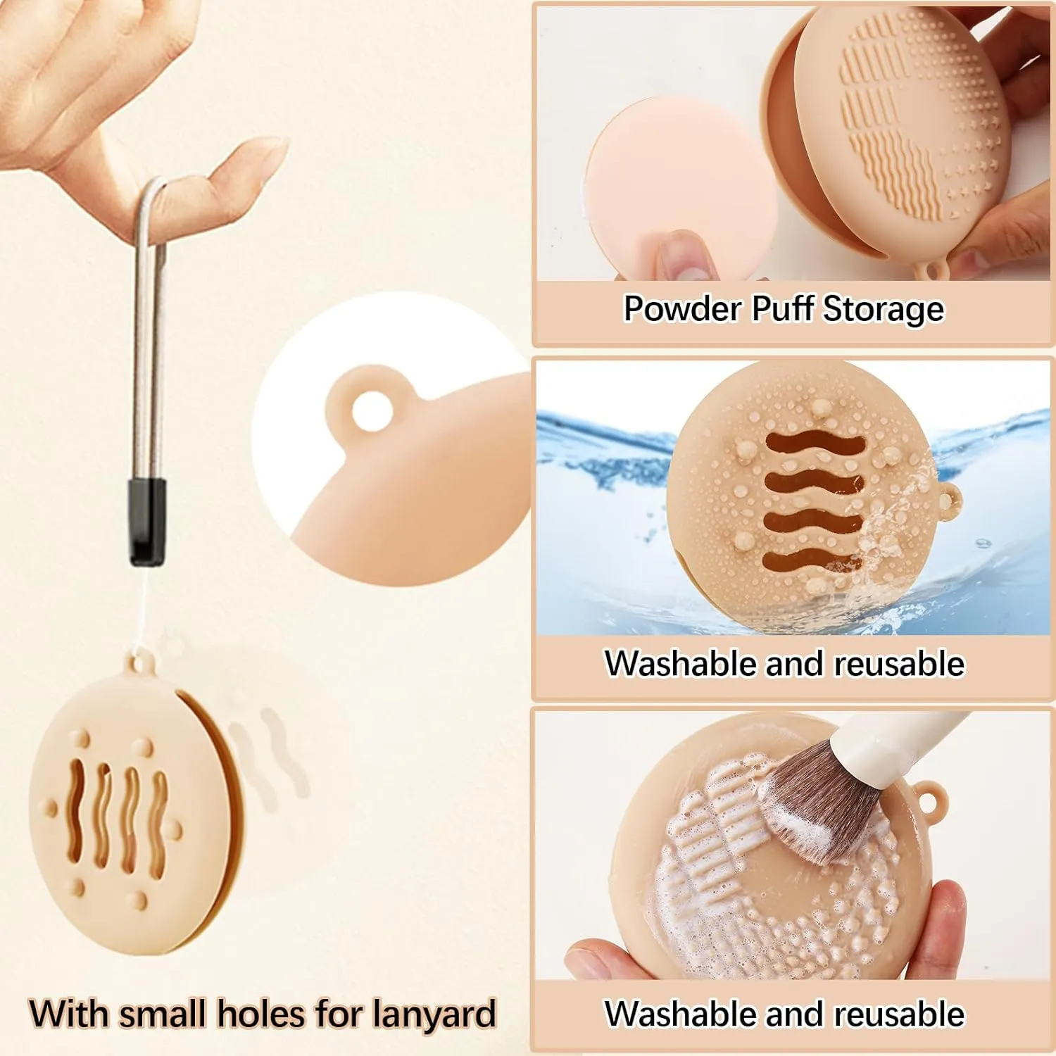 3 Pcs Powder Puffs, Powder Puff Case Travel, Washable Powder Puff Both Dry and Wet Setting Powder Sponge for Face Powder Setting/Concealer/Loose and Body Powder/Foundation