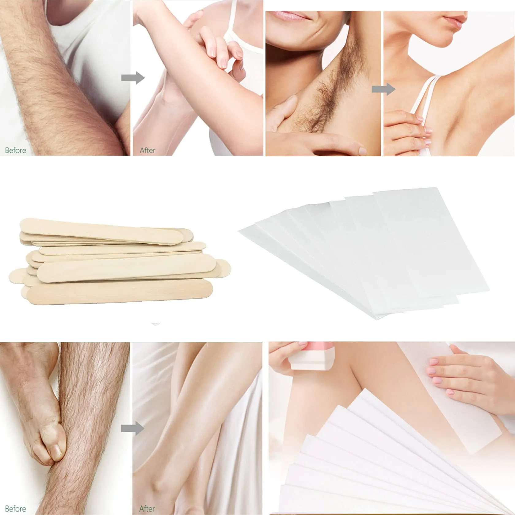 400 pieces of non-woven strips, wax strips and wax strips, wooden sticks, used with soft wax for hair removal, for hair removal on the leg, chest, back, intimate area and face, 1 piece (pack of 400).