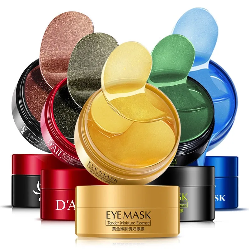 5 Bottles 300PCS Collagen Eye Mask Face Anti Wrinkle Gel Sleep Mask Patches Collagen Moisturizing Black Pearl Mask Seaweed Mask