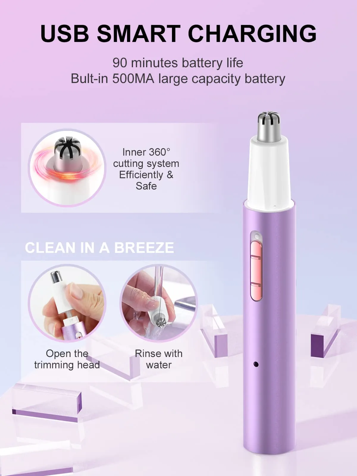 AHHFEI Rechargeable 5 in 1 Ear and Nose Hair Trimmer for Women, 2024 Professional Painless Eyebrow & Facial Hair Trimmer with Powerful Motor and Dual-Edge Blades Easy Cleansing