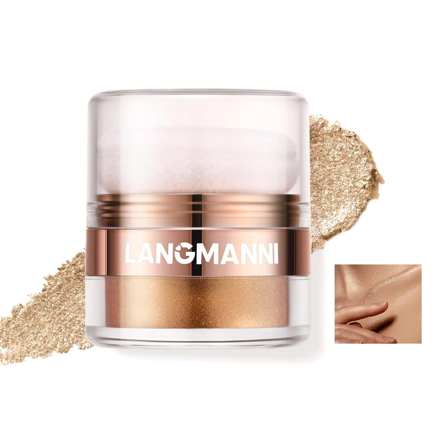AKARY Shimmer Powder Highlighter, Golden Face Body Glow Pearl Illuminator, Intensely Pigmented for High Impact Dewy Finish (02#Golden)