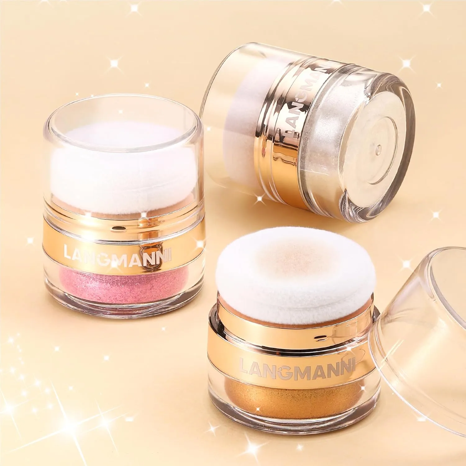 AKARY Shimmer Powder Highlighter, Golden Face Body Glow Pearl Illuminator, Intensely Pigmented for High Impact Dewy Finish (02#Golden)