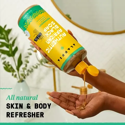 Alaffia Skin Care, Authentic African Black Soap, All in One Liquid Soap, Acne Face Wash, Moisturizing Body Wash, Shampoo, Shaving Soap, Shea Butter, Peppermint (2 Pack - 32 Fl Oz Ea)