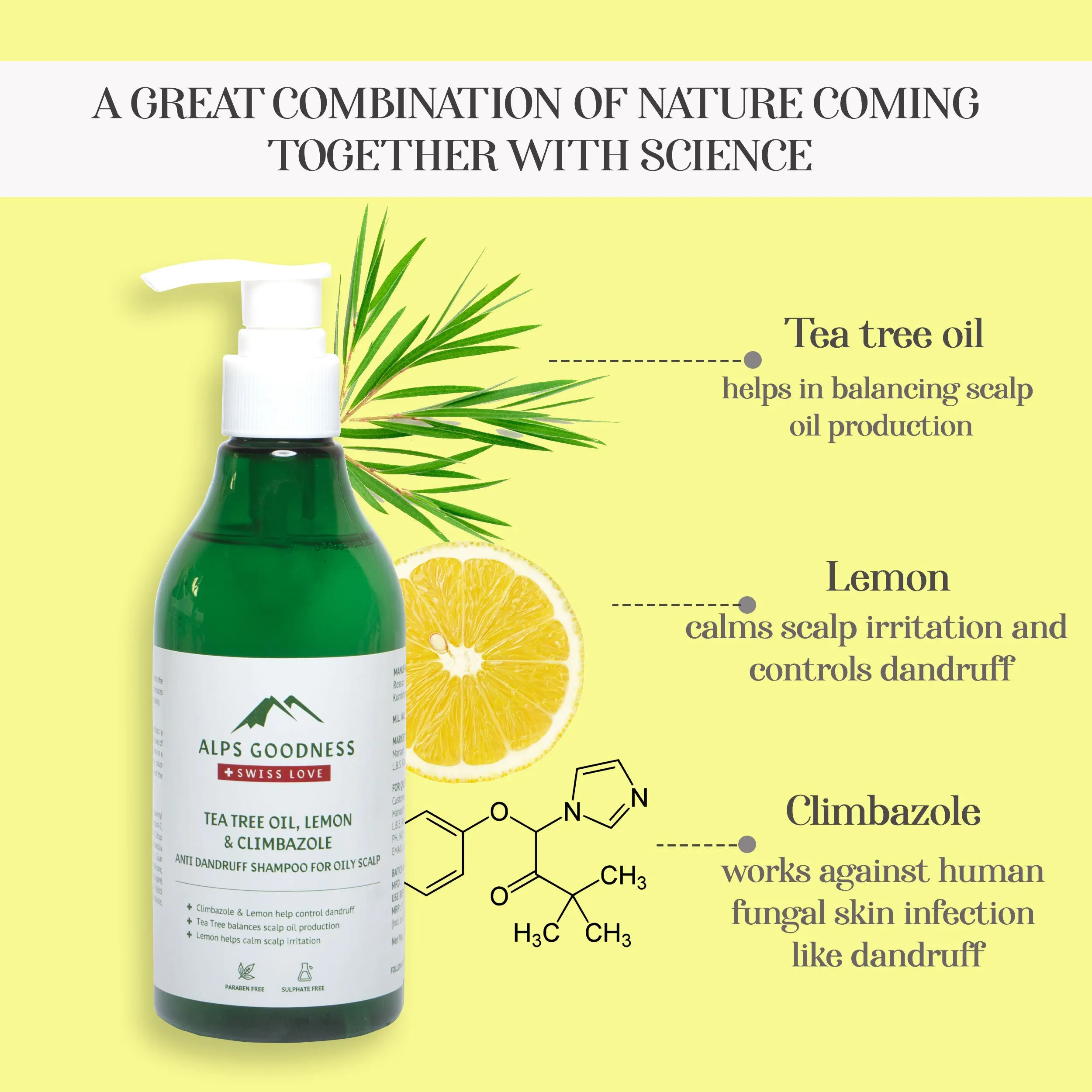 Alps Goodness Tea Tree Oil, Lemon & Climbazole Anti-Dandruff Shampoo for Oily Scalp (290ml) | Sulphate Free Shampoo| Silicone Free Shampoo | Gentle & Mild Cleansing Shampoo| Anti-Dandruff Shampoo| Shampoo for Oily Hair| Shampoo for Oily Scalp