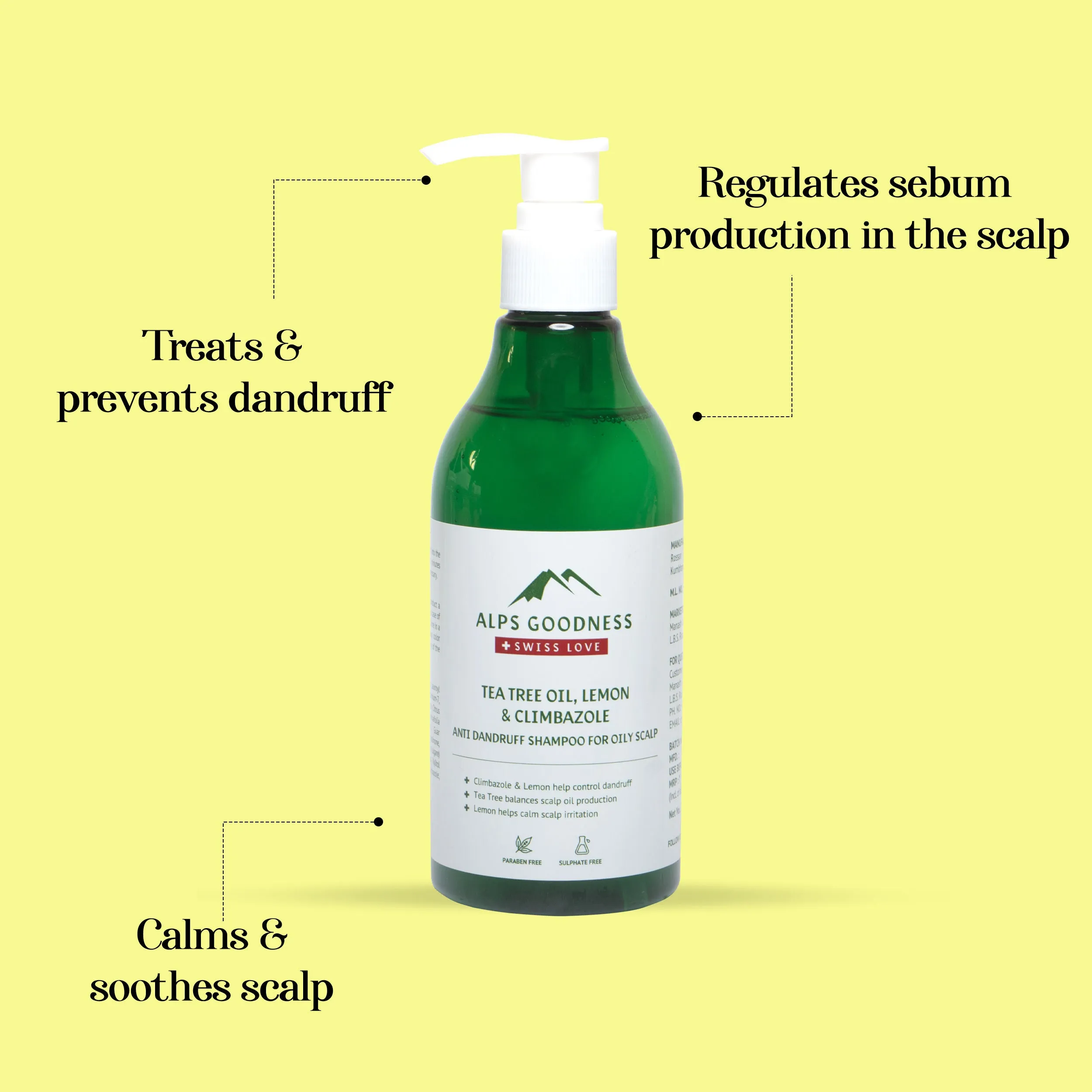 Alps Goodness Tea Tree Oil, Lemon & Climbazole Anti-Dandruff Shampoo for Oily Scalp (290ml) | Sulphate Free Shampoo| Silicone Free Shampoo | Gentle & Mild Cleansing Shampoo| Anti-Dandruff Shampoo| Shampoo for Oily Hair| Shampoo for Oily Scalp