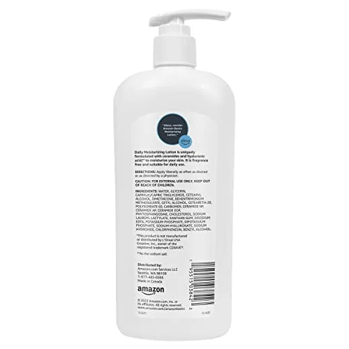 Amazon Basics Daily Moisturizing Lotion with Ceramides & Hyaluronic Acid, 12 Fluid Ounces, 1-Pack