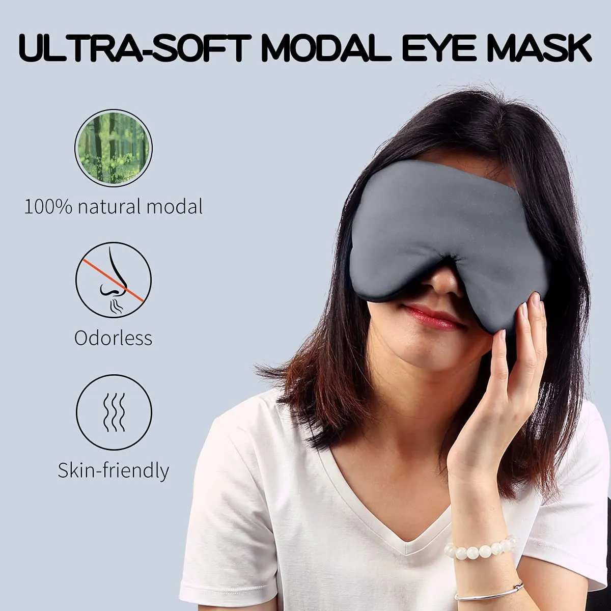 Amazon Brand - Eono Ultra-Comfort Sleep Mask with Adjustable Strap for Men Women Natural Modal Fabric Light Block Eye Mask for Bed, Travel, Office Sleeping (Grey) Grey