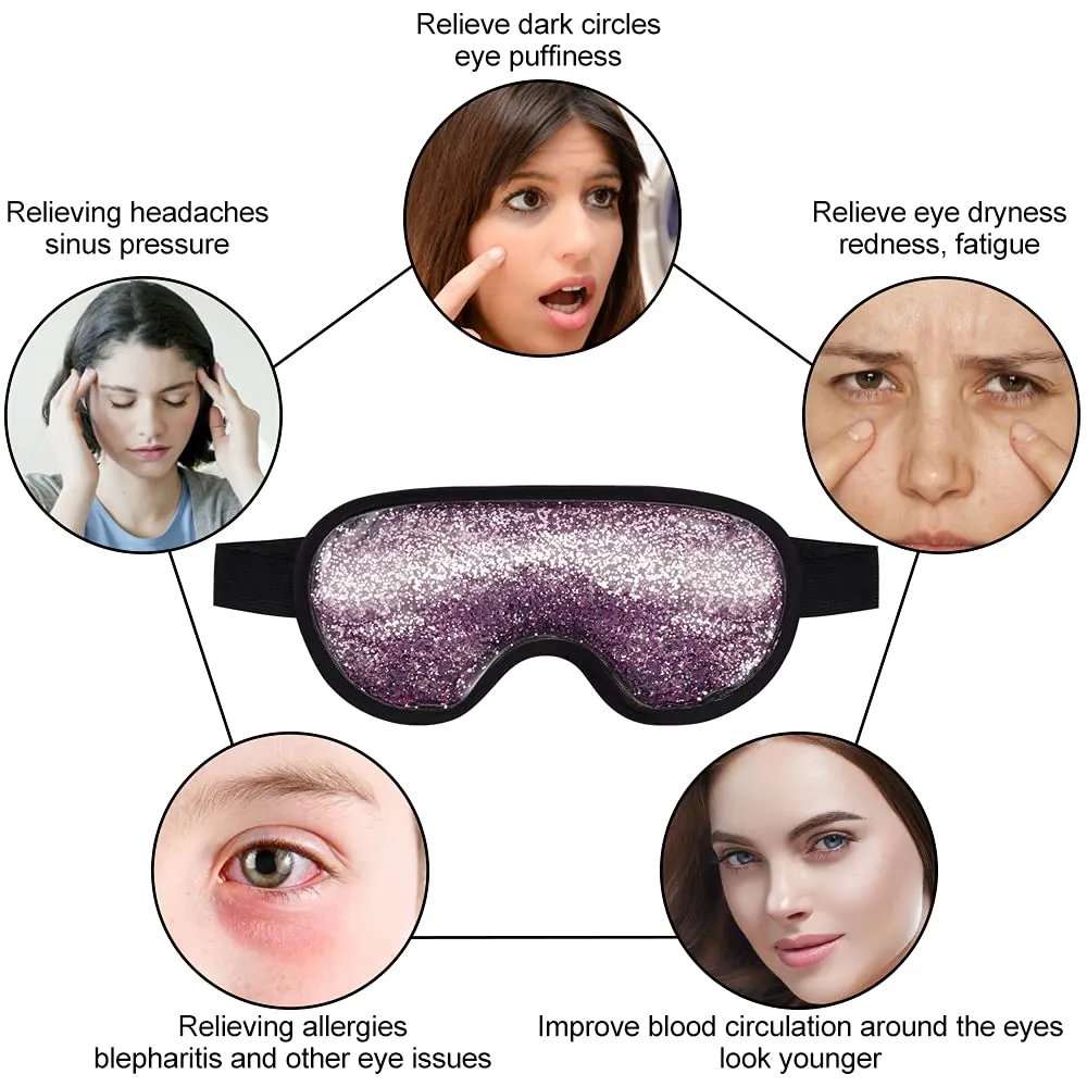 AneouLife Cooling Gel Mask for Puffy Eyes, Reusable Hot Cold Therapy Eye Mask for Migraine, Headache, Dark Circles, Dry/Swollen Eyes, Sinus Pain - Purple