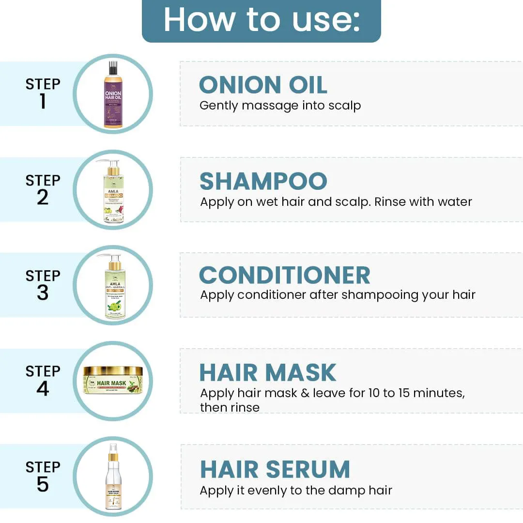 Anti-Hair fall Hamper (Amla Hair Conditioner, 5 in 1 Hair Serum, Onion Hair Oil, Amla shampoo, Hair mask, Herb Platter Oil   Get a FREE Gift Box)