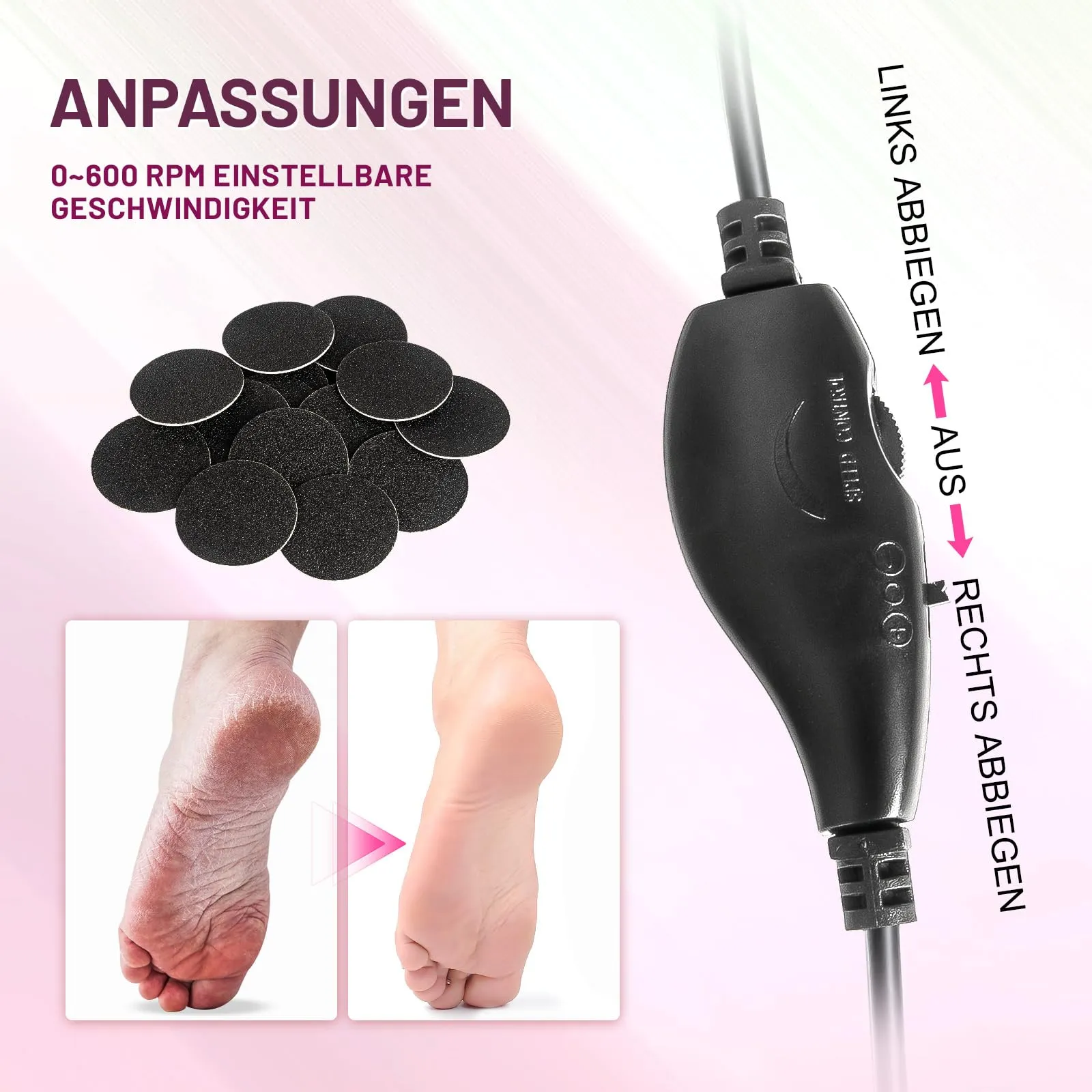 AORAEM Electric Callus Remover, Adjustable Speed Pedicure Set, Professional Callus Removal Foot for Dead Skin Dry Skin Cracked Heels Calluses, with 60 Replacement Sanding Pads