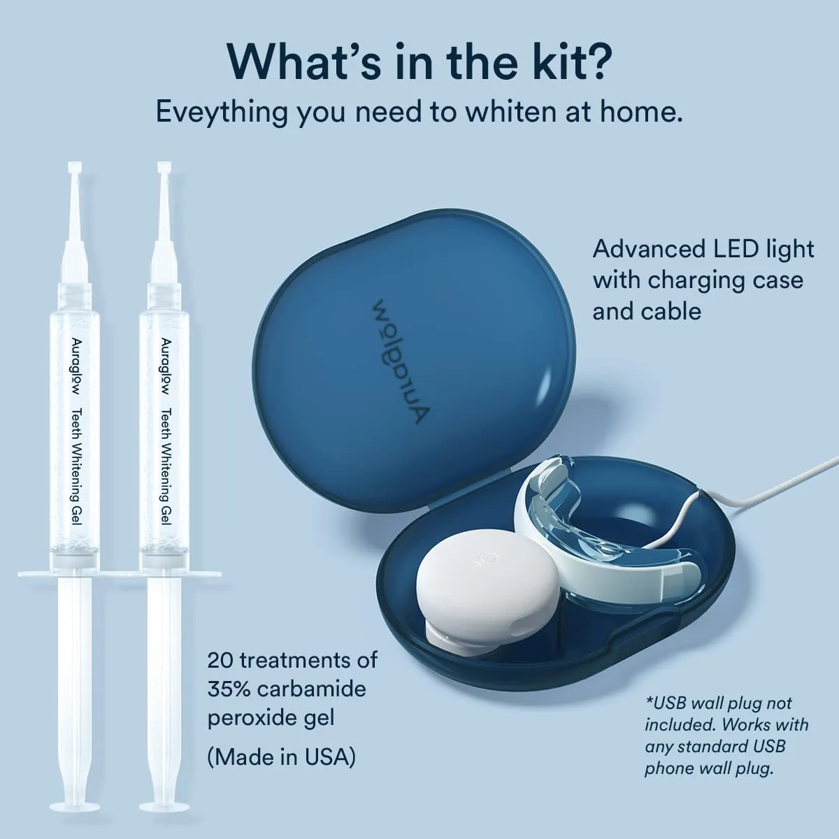 Auraglow Teeth Whitening Kit, LED Accelerator Light, 35% Carbamide Peroxide Teeth Whitening Gel, 20  Whitening Treatments, (2) 5mL Whitening Gel Syringes, Whiten Teeth Faster