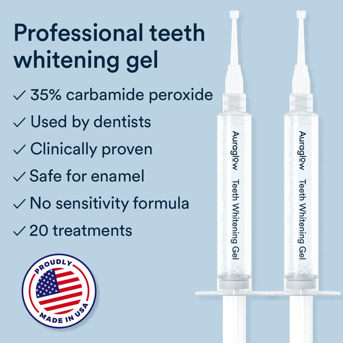 Auraglow Teeth Whitening Kit, LED Accelerator Light, 35% Carbamide Peroxide Teeth Whitening Gel, 20  Whitening Treatments, (2) 5mL Whitening Gel Syringes, Whiten Teeth Faster