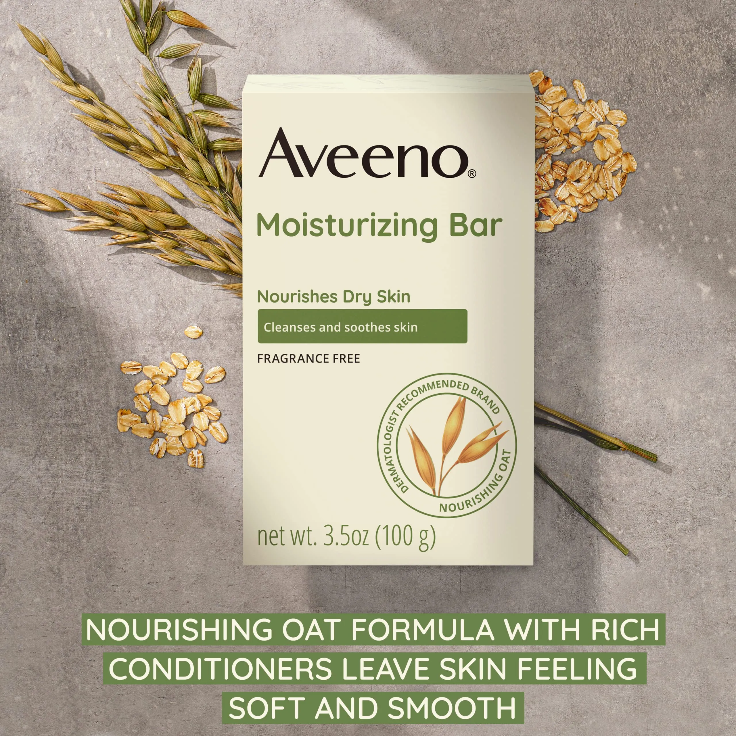 Aveeno Gentle Moisturizing Face Cleansing Bar, Daily Facial Cleanser Bar with Nourishing Oat for Dry Skin, Gently Cleanses & Soothes Skin, Non-Comedogenic & Fragrance-Free, 3.5 oz (Pack Of 8)