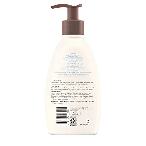 Aveeno Sheer Hydration Daily Moisturizing Fragrance-Free Lotion with Nourishing Prebiotic Oat, Fast-Absorbing Body Moisturizer for Dry Skin with Lightweight, Breathable Feel, 12 fl. oz