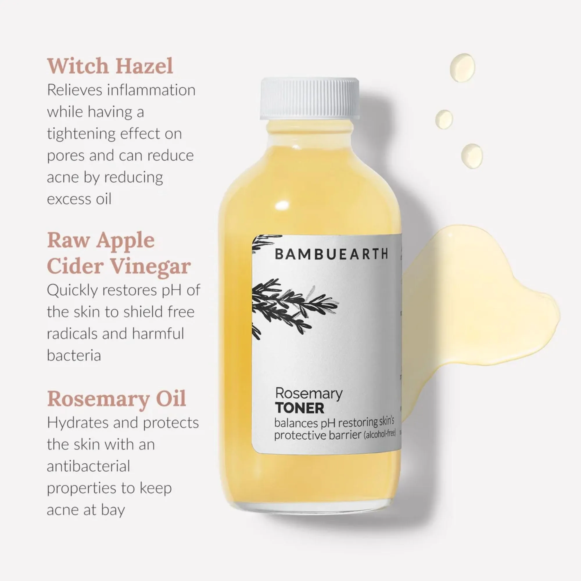 Bambu Earth Rosemary Face Toner with Witch Hazel (4 oz) - Alcohol-Free Toner with Organic Ingredients, Vegan Skincare, and EWG Certified for Healthy Glowing Skin