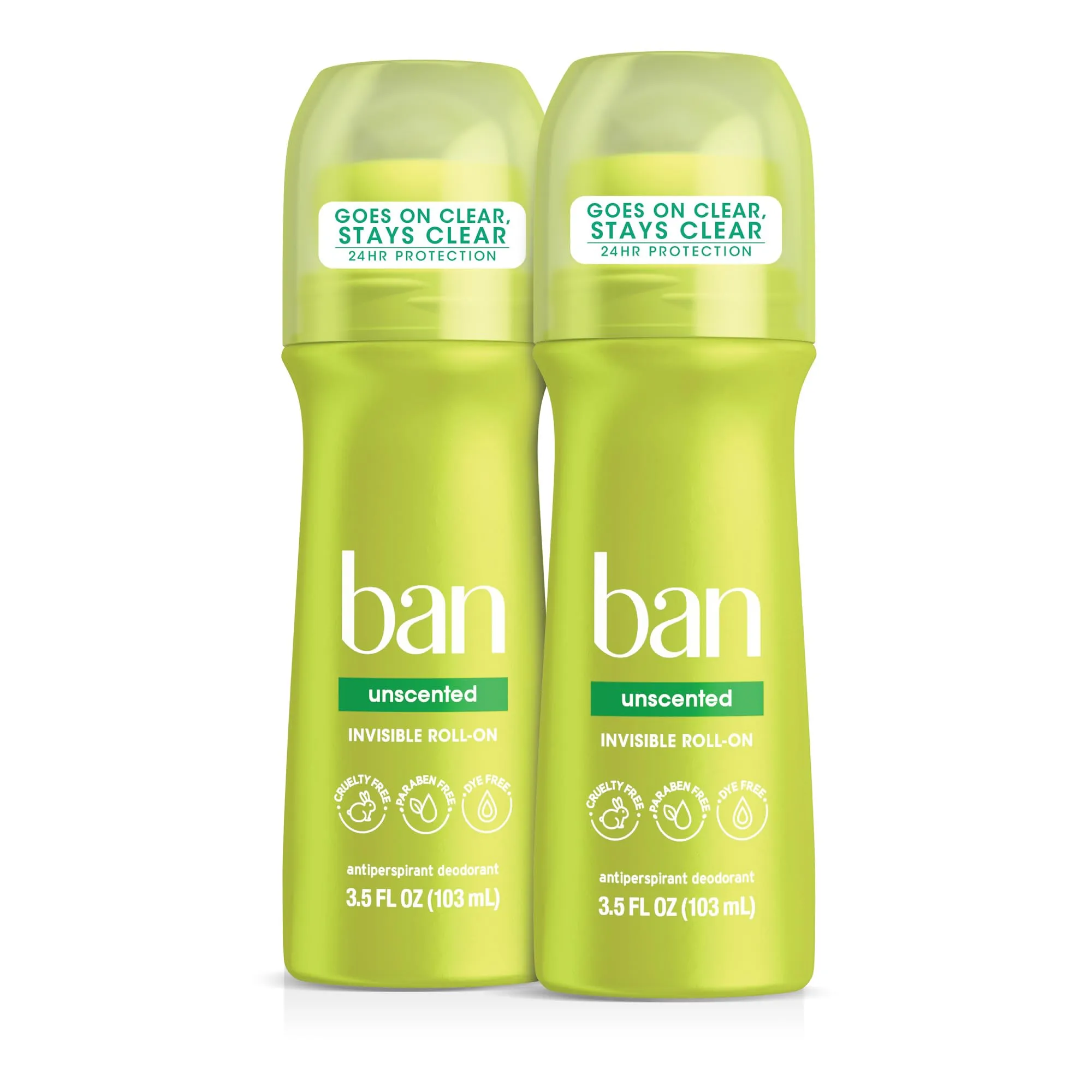 Ban Original Unscented 24-hour Invisible Antiperspirant, Roll-on Deodorant for Women and Men, Underarm Wetness Protection, with Odor-fighting Ingredients, 3.5 Fl Oz (Pack of 2) 3.5 Fl Oz (Pack of 2)