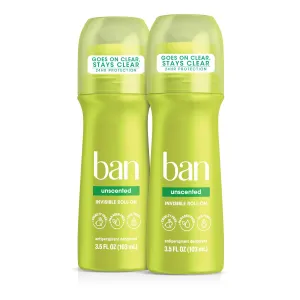 Ban Original Unscented 24-hour Invisible Antiperspirant, Roll-on Deodorant for Women and Men, Underarm Wetness Protection, with Odor-fighting Ingredients, 3.5 Fl Oz (Pack of 2) 3.5 Fl Oz (Pack of 2)