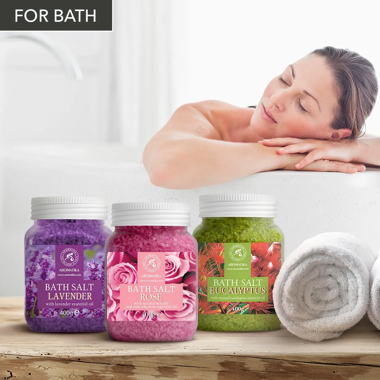 Bath Salts Set 42 Oz - Lavender - Rose - Eucalyptus - 100% Bath Salts - Lavanda Rosa Eucalitpus Salt - Best for Good Sleep - Stress Relief - Bathing - Body Care - Beauty - Relaxation - Spa
