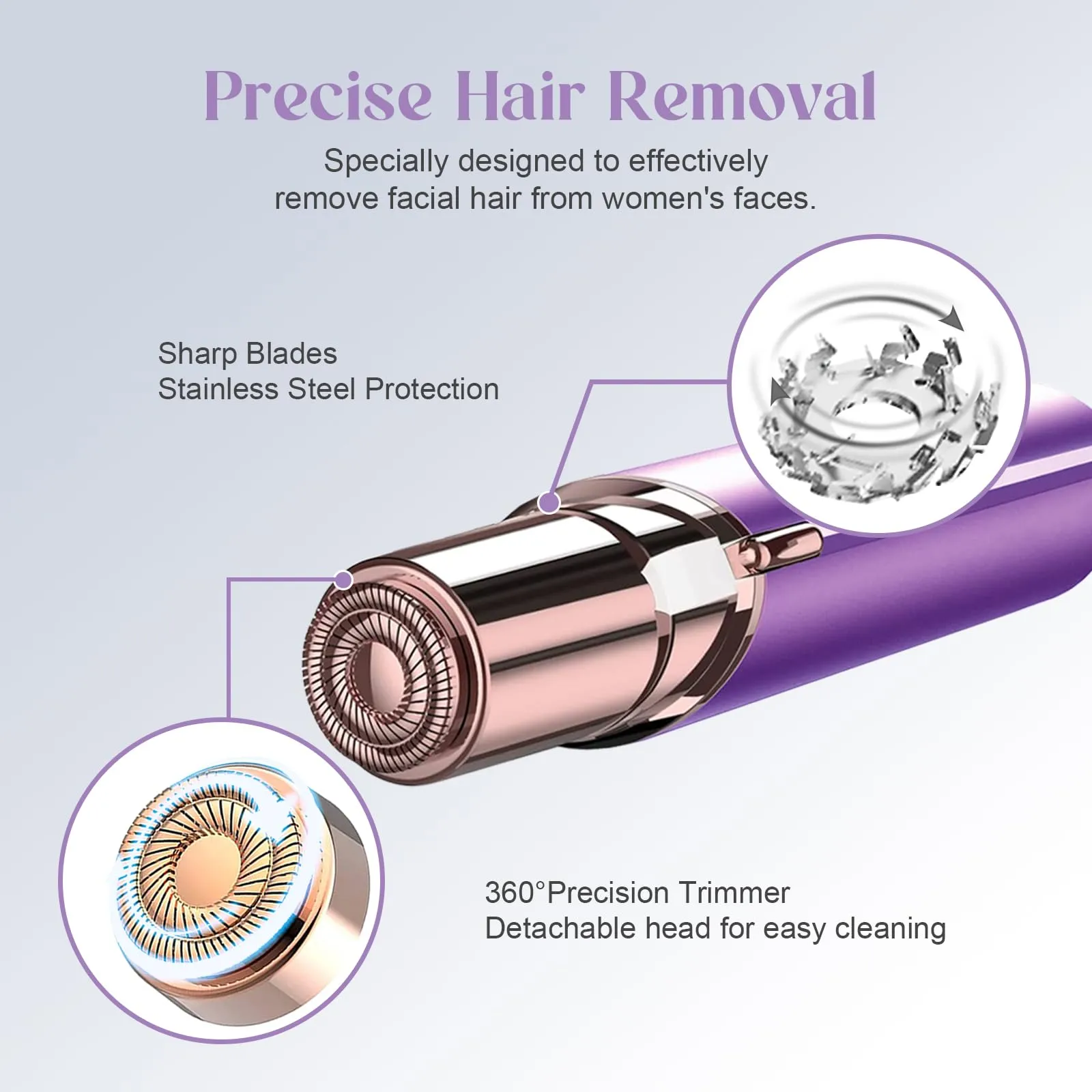 Battery Powered Facial Hair Remover for Women Lips, Chin, Neck, and Cheeks - Gentle and Pain with 2-pc Replacement Heads (Battery is not Included)