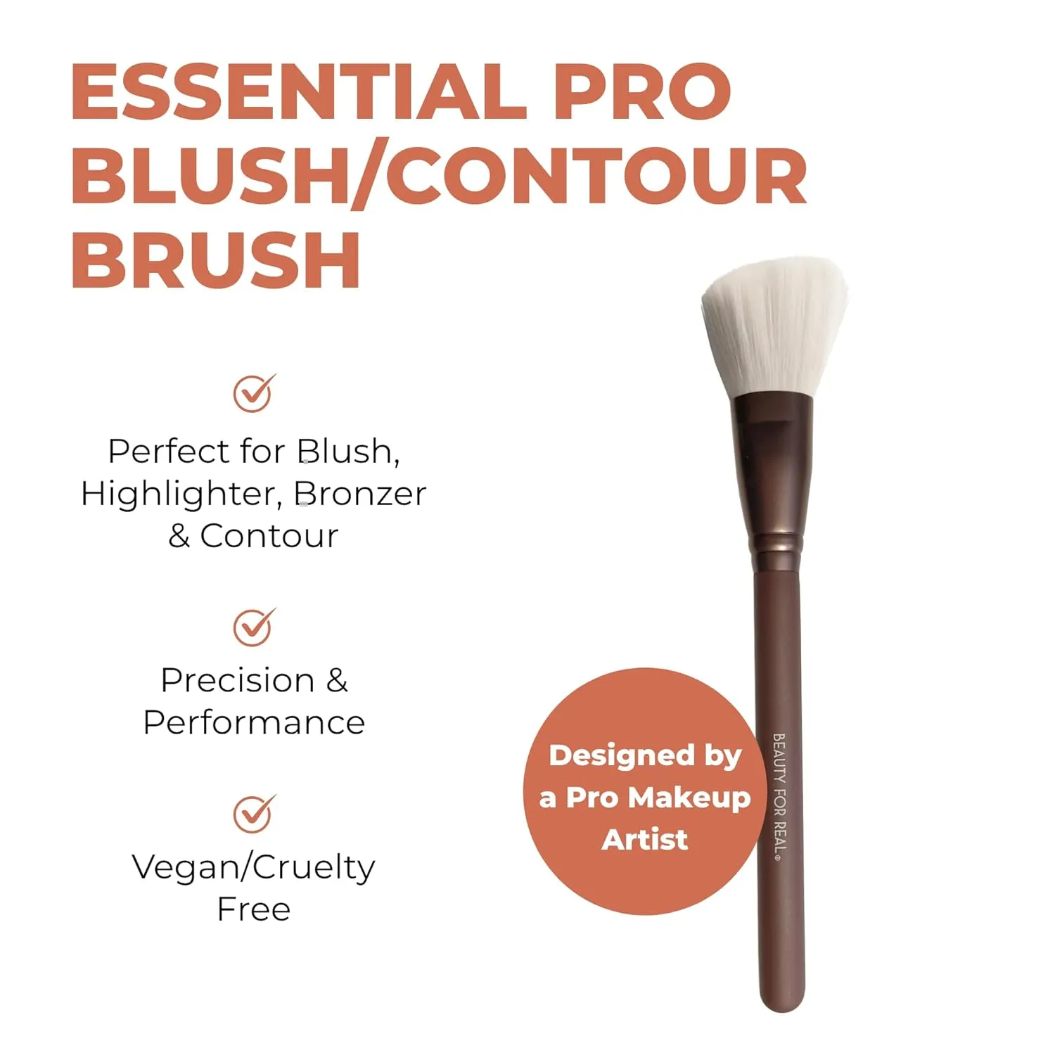 Beauty For Real Essential Pro Blush/Contour Brush - Vegan & Cruelty Free