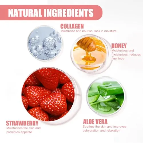 Bee Lip Balm Honey Pot,3 PCS Strawberry&Honey&Watermelon Lip Sleeping Mask,Hydrating Prevention Dry and Cracked Lip Scrubs Exfoliator Lip Care,Moisturizing Lip Mask Overnight Reduces Lip Lines